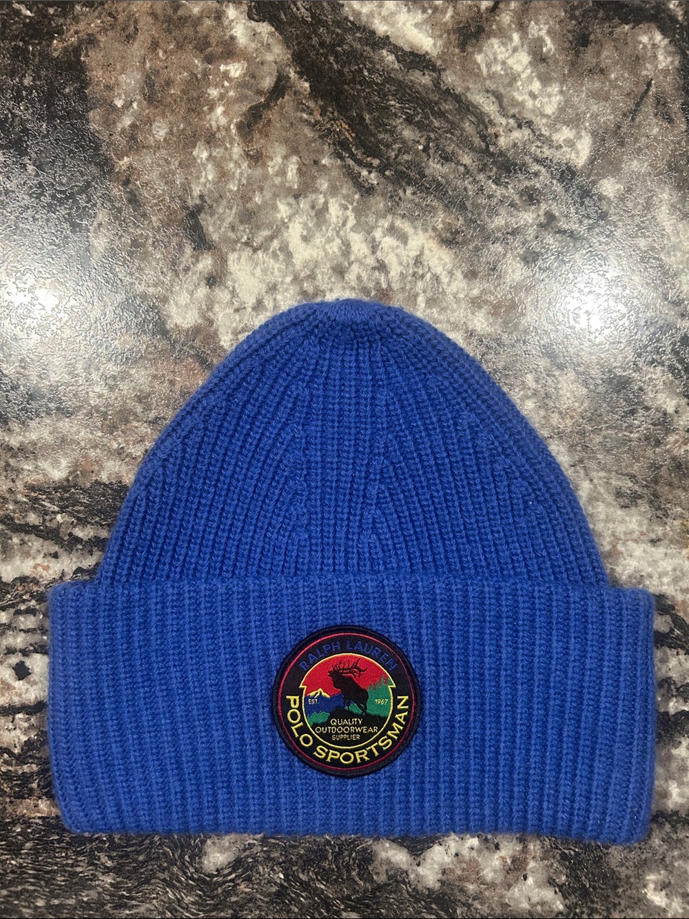 Ralph Lauren Royal Blue Ribbed Polo Sportsman Cuffed Beanie